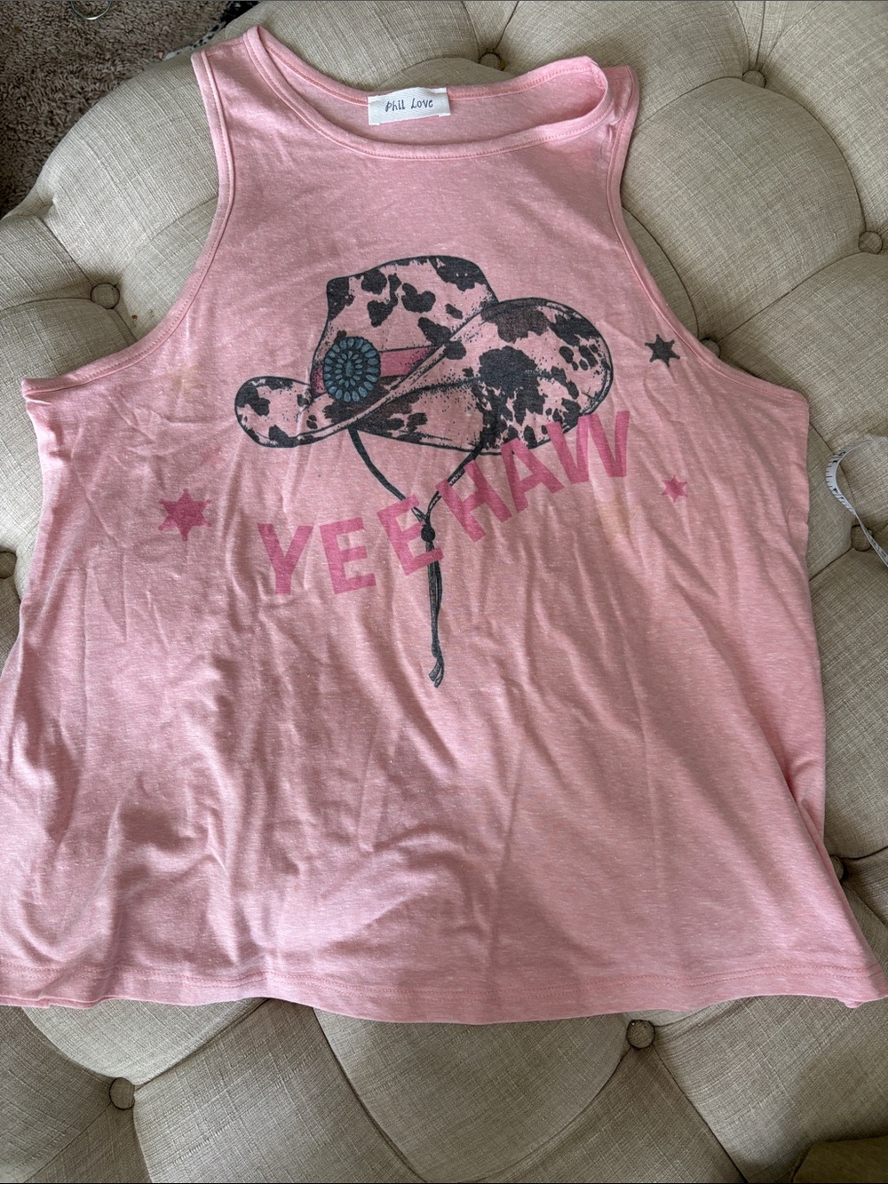 Pink Graphic 'Yeehaw' Cowboy Tank Top by Phil Love